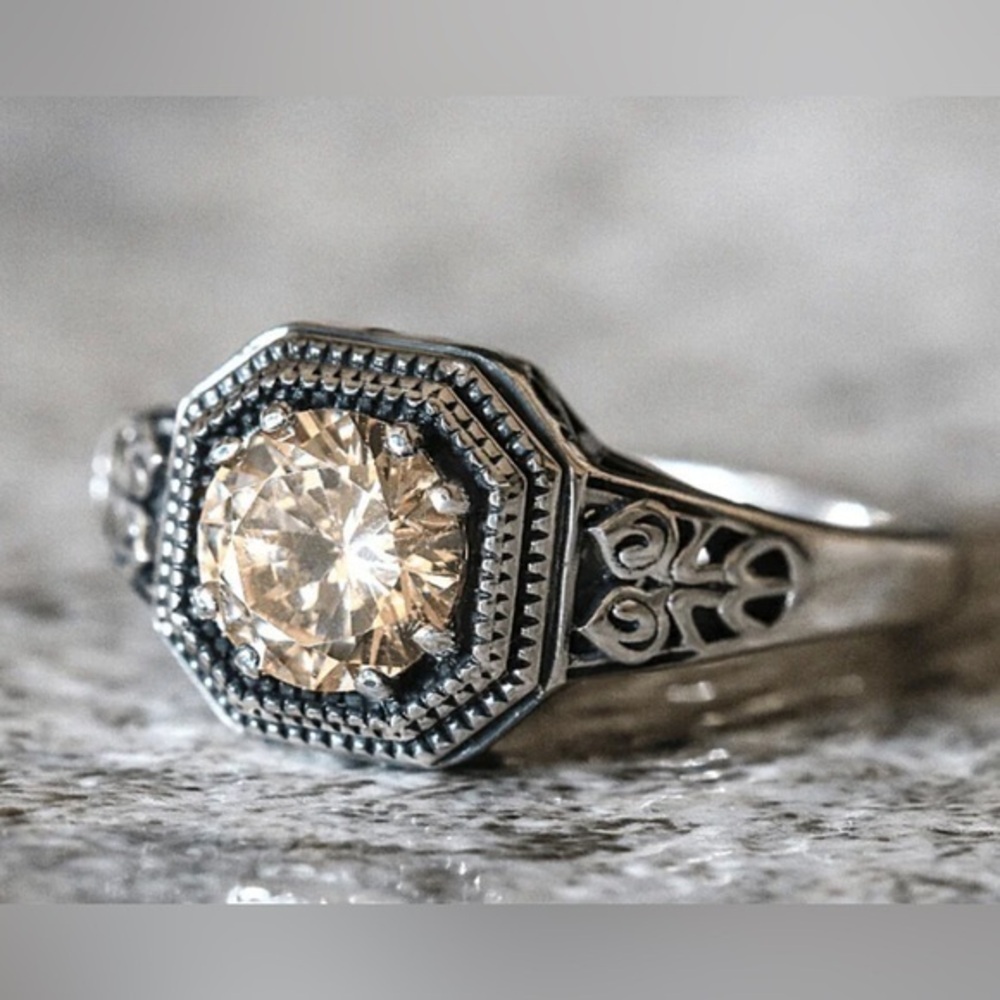 New AVENA Ancient Classic Citrine Sterling Silver Ring - Sz 9
